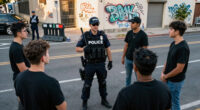 Four arrested and officer hurt in violent disorder